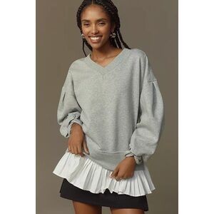 NWT Anthropologie Maeve Gray V-Neck Twofer Knit Pullover